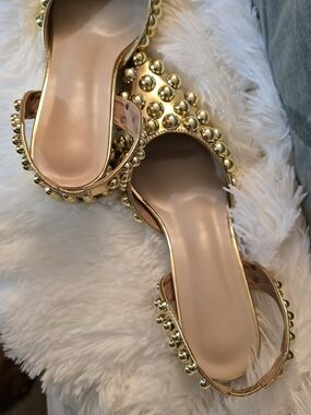 Women's Gold Beaded Slide Sandals